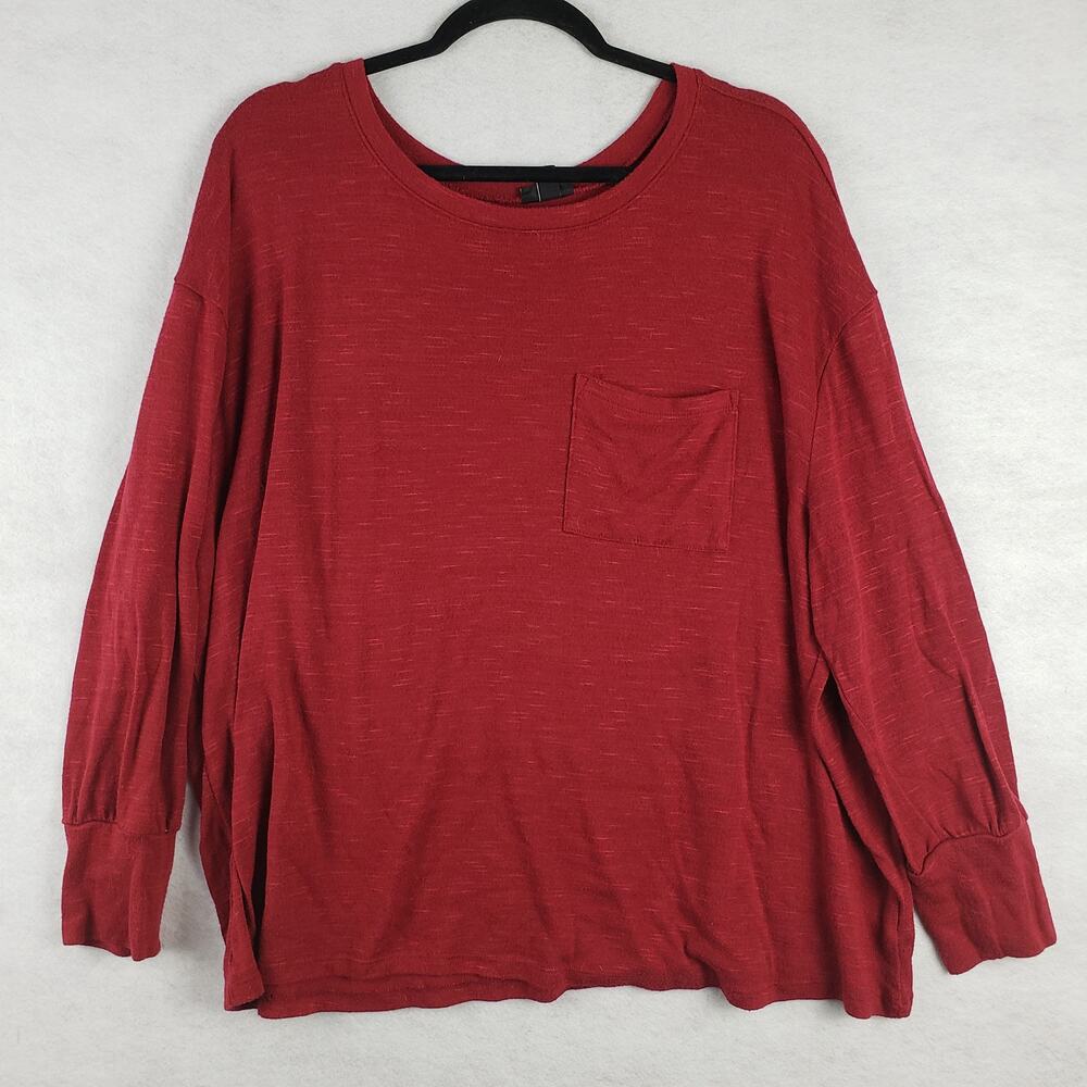 Torrid Women's 2X Long Sleeve Hacci Drop Shoulder Pocket Sweatshirt Maroon Red
